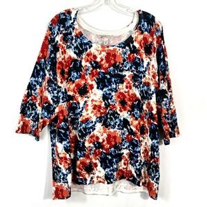 Dress Barn Orange & Blue Floral Printed Half Sleeve Knit Sweater Plus Size 3X